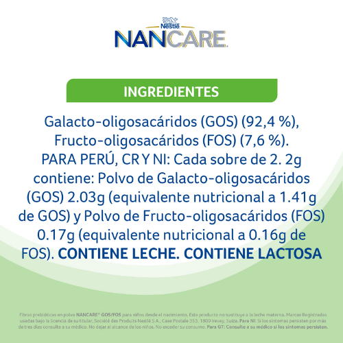 Fibras prebióticas en polvo NANCARE® GOS FOS ingredientes