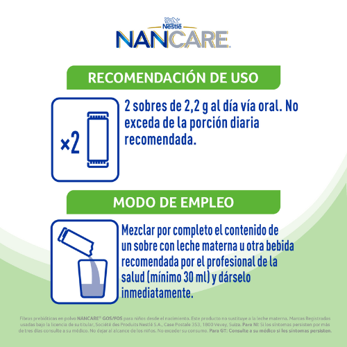 Fibras prebióticas en polvo NANCARE® GOS FOS recomendación de uso