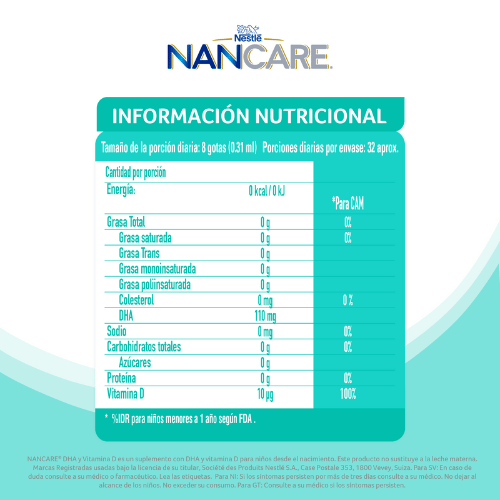 NANCARE® DHA & Vitamina D Información Nutricional