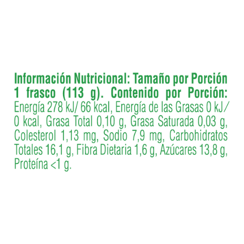 Colado Gerber Orgánico de Manzana Información Nutricional
