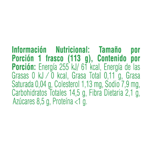 Colado Gerber Orgánico de Pera Información Nutricional
