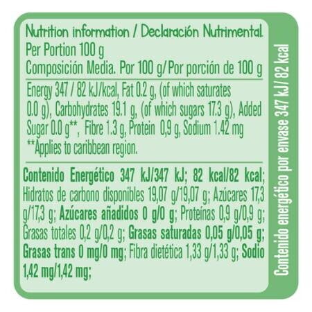 Colado Gerber Orgánico de Plátano Mango Doy Pack Información Nutricional.