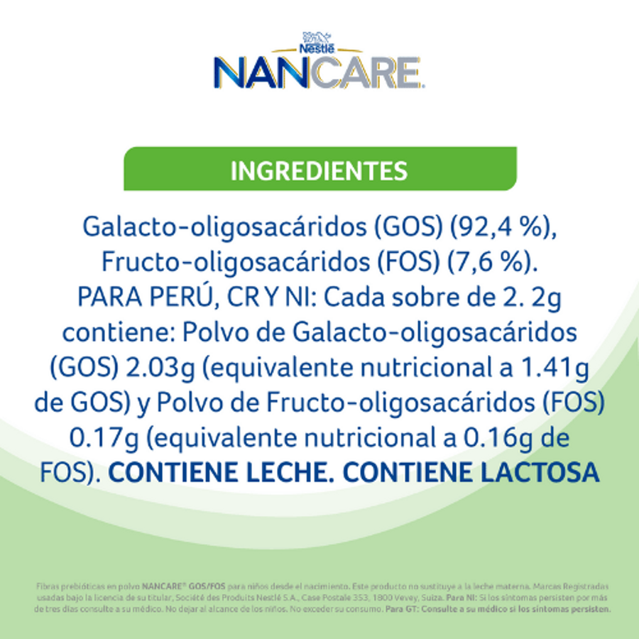 Fibras prebióticas en polvo NANCARE® GOS FOS ingredientes