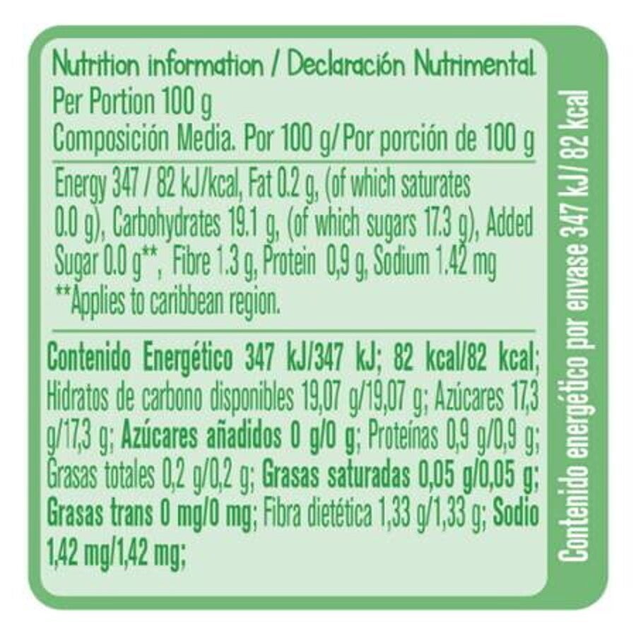 Colado Gerber Orgánico de Plátano Mango Doy Pack Información Nutricional.