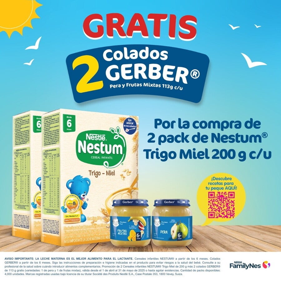 2 Pack NESTUM® Trigo-Miel más 2 Colados GERBER®  Gratis